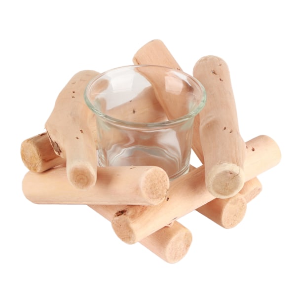 Käsintehty puinen teevalaisimen kynttilänjalka lasikupillisella maalaismaisella maalaistyylisellä kynttiläkuppikoristeella maalaistalon kodin sisustamiseen /