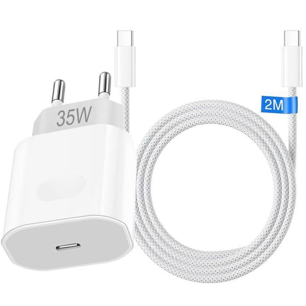 Hurtigoplader 35W E.F.Connection USB-C Kabel 2M Kompatibel med iPhone 17, 17 Pro, Pro Max, 16, 15 Vit
