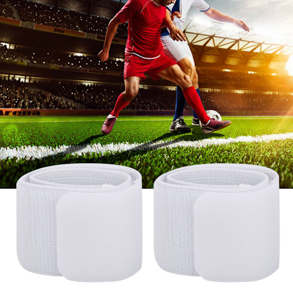 Fotbollsskydd med Fast Bandage Tejp Fäste Shin Guard Justerbar Elastisk Sportband (Vit)