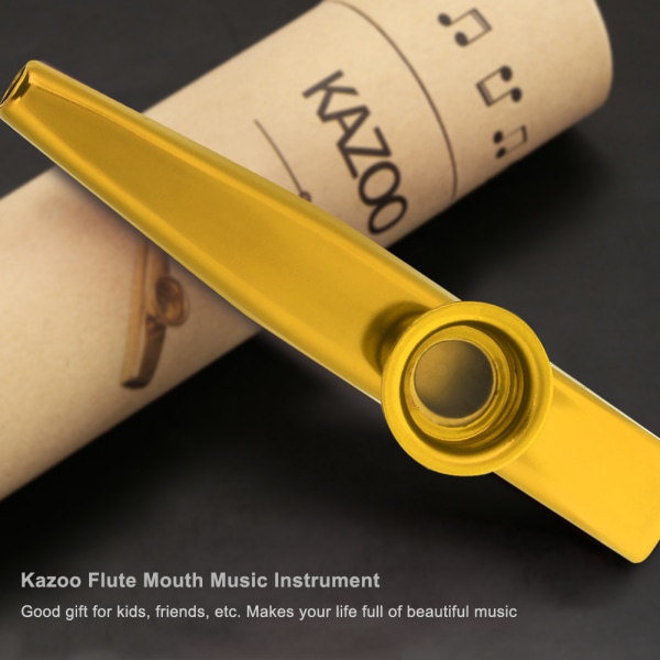 Holdbar Metal Kazoo Fløjte Mund Musik Instrument Tilbehør (Guld)