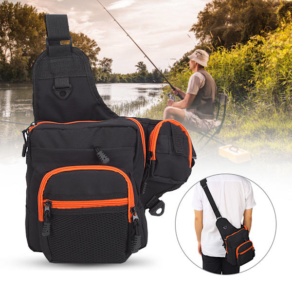 Polyester Multifunktionel Fiskegrej Crossbody Taske Udendørs Sport Vandreture Rejse Skuldertasker (Sort)
