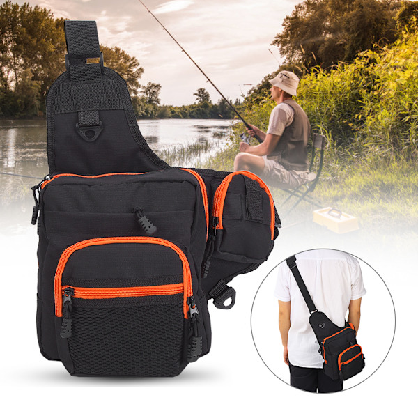 Polyester Multifunktionell Fiskeutrustning Crossbody Väska Utomhus Sport Vandring Resa Axelväska (Svart)