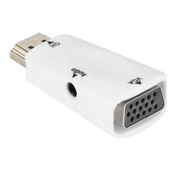 HD 1080P HDMI Hunn til VGA Hunn Konverter Adapter med 3,5 mm Lydutgangskabel Hvit