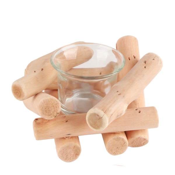 Käsintehty puinen teevalaisimen kynttilänjalka lasikupillisella maalaismaisella maalaistyylisellä kynttiläkuppikoristeella maalaistalon kodin sisustamiseen /