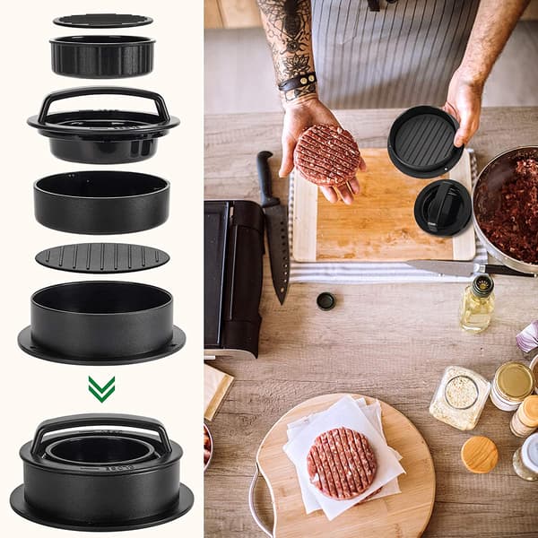 【BEMS】3-in-1 Burger Press, Adjustable Non-Stick, Slider and Stuffing Machine Compatible with Burger and Grill Enthusiasts