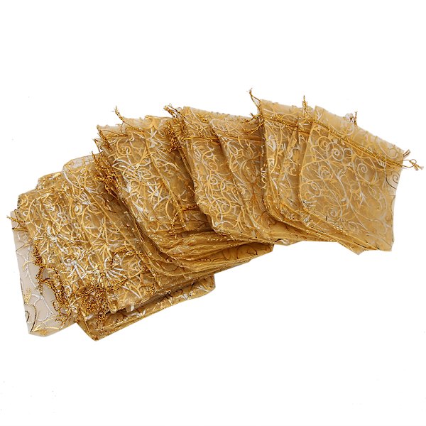 100 stk. 9 x 12 cm Organza Trækpose Multifunktionel Smykkepose Gaveopbevaringspose (Guld)