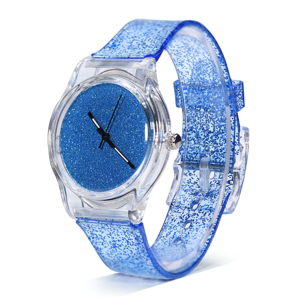 Kvinnlig watch Rund plastrem med glitterpulverarmbandsur (blå)/