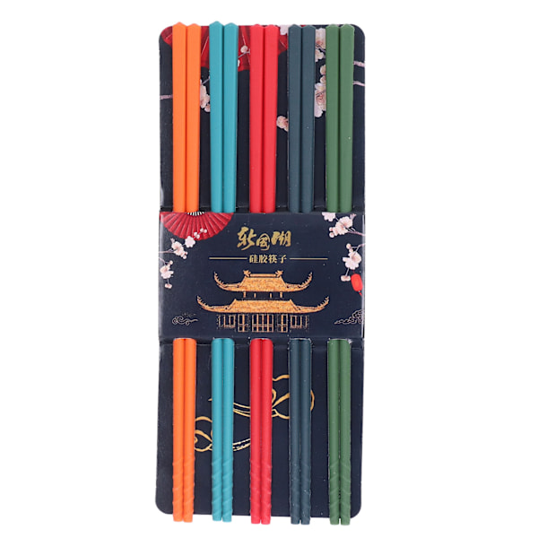 5-delt Sæt af Silikon- og Rustfrit Stål Spisepinde - 24 cm, Anti-Slip, Genanvendelige Køkkenbestik