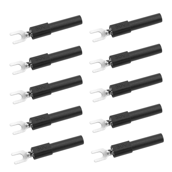 10 st 4mm Gaffelspets Trådkontakter U-Typ Elektrisk Krympstift för Testning Multimeter Svart