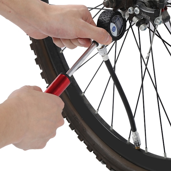Portabel cykelpump manuell däckpump 120PSI högt tryck LCD digital display Röd