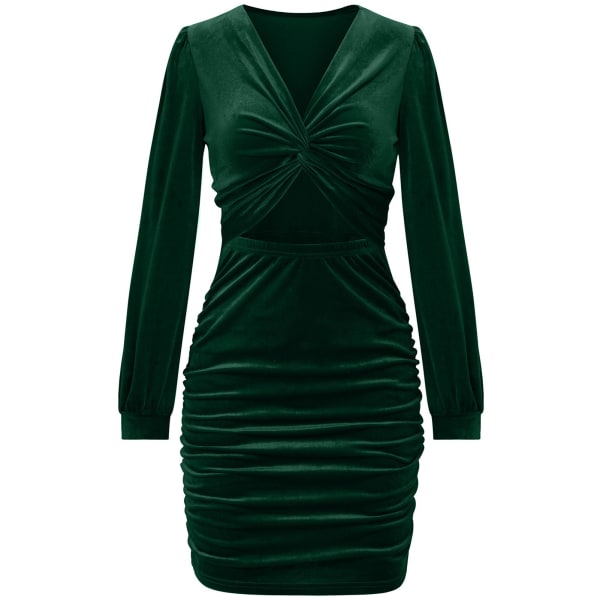 TIMH Kort kjole for kvinner Twist Front Langermet V-hals Pustende Uformell Høst Kort kjole Mørkegrønn M