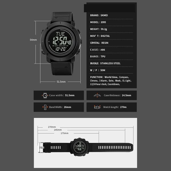Armbandsur Klockor Utomhussporter 12/24H Black black
