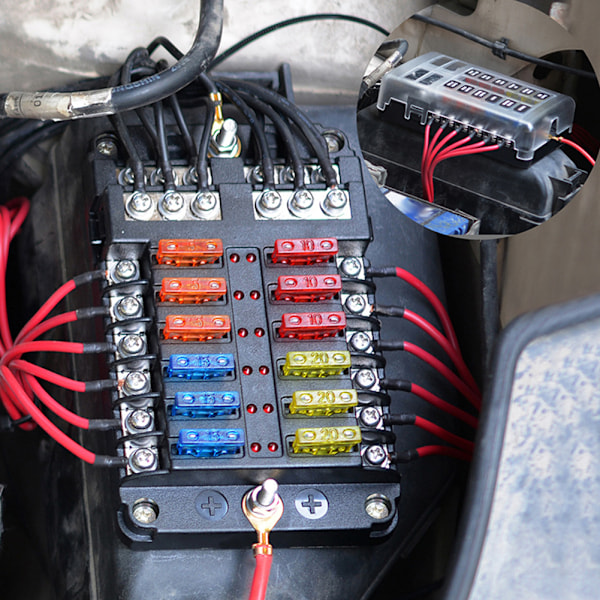 12-vejs sikringsboks Bilbåd Vandtæt sikringsholder Blok M5 Stud med LED-indikator 12V-32V