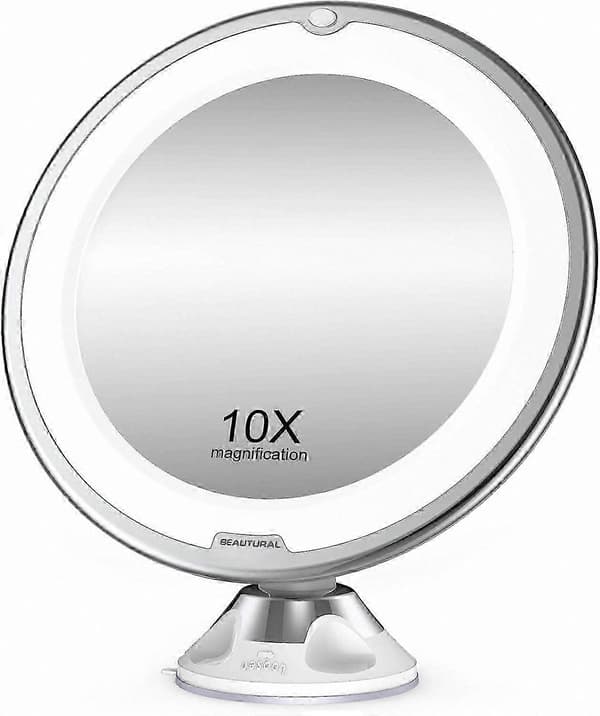 Beautural 10x forstørrende makeupspejl med LED-lys og 360° justerbart kugleled