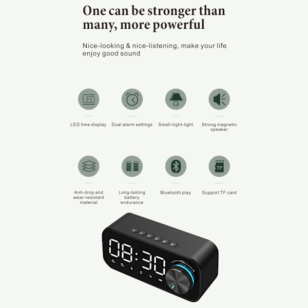 Digitaalinen radioherätyskello Bluetooth-kaiutin kello ajan ja hälytyksen LED-näytöllä ja peilipinnalla työpöydälle
