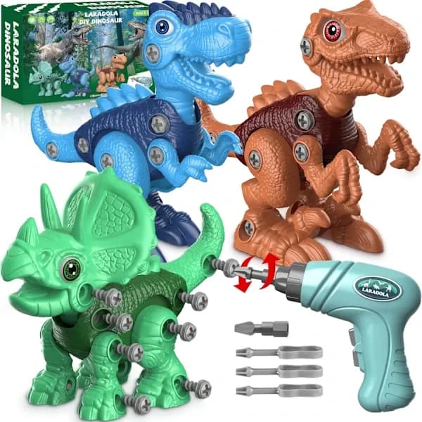 【BEMS】Dinosaurleker Kompatibel med 3 4 5 6 7 8 år gamle gutter, barn demonterer STEM-konstruksjonsleker med elektrisk drill, A