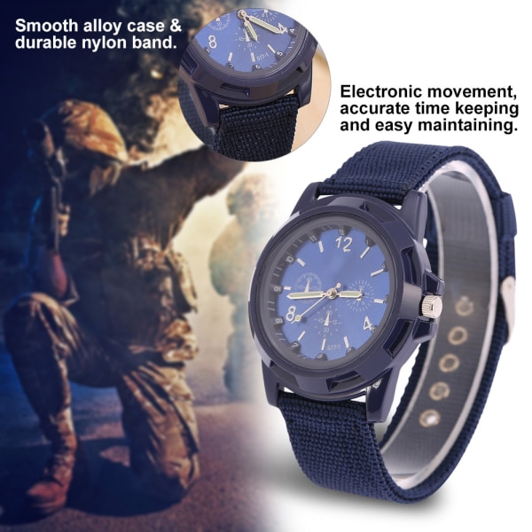 Elektronisk Analog Armbandsur Rundt Nylonband Militär Armbandsur (Blå)