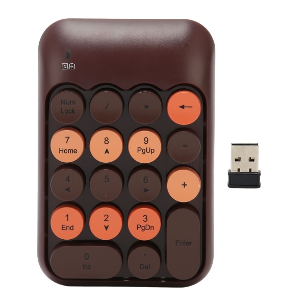 2,4 GHz:n langaton numeronäppäimistö, 18 näppäintä Retrovärinen pyöreä näppäinhattu Mininumeronäppäimistö USB vastaanottimella kannettavan tietokoneen Coffee Color ++