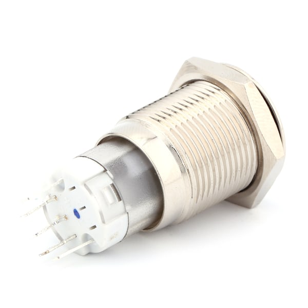 16mm 1NO 1NC Tilkobling Metall LED på/av Bryter Låsing Trykk Strømknapp 12V