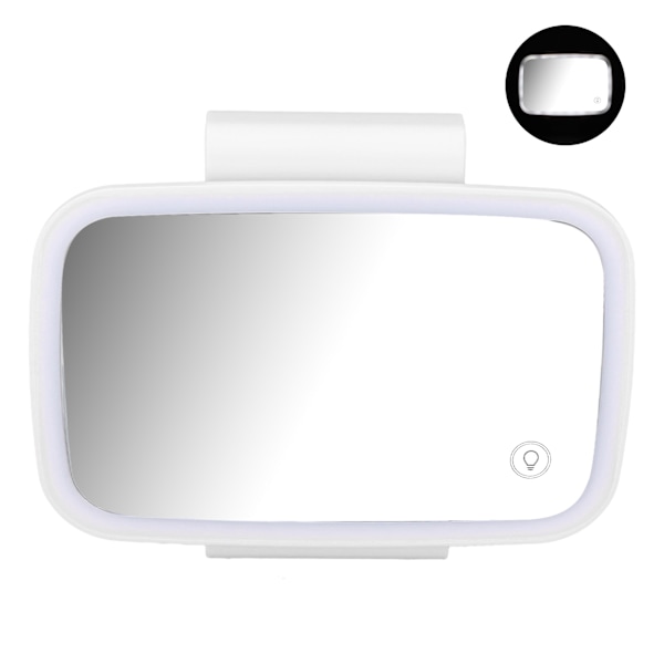 Auton aurinkosuojan peili, LED-valot, kosketusnäyttö, Plug and Play, vetäytyvä takakiinnike, valkoinen