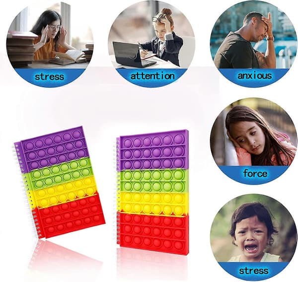 Pop Bubble Fidget Notebook, Popper Notebook för Flickor Pojkar, Stressavlastande Fidget Notebook för Barn Skola Hem Högskola Kontor (Regnbåge)