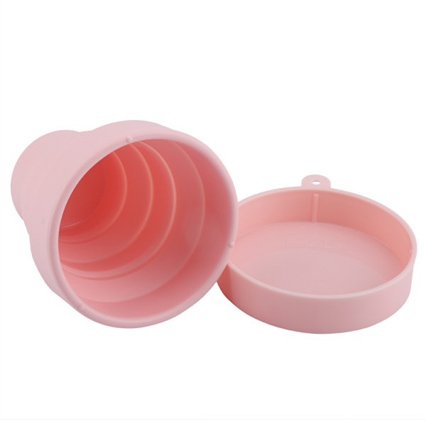 Bärbar Vikbar Silikonkopp med Lock - Rosa
