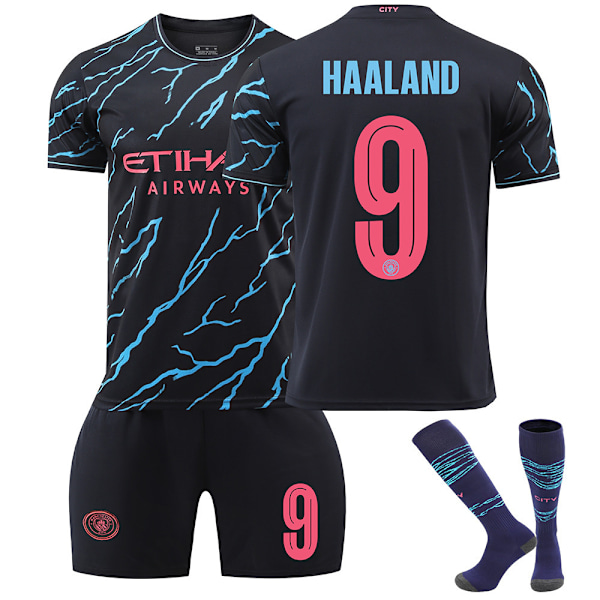 2324 Manchester City anden udebanefodboldtrøje Champions League version nr. 9 Haaland trøjesæt No.9 Haaland #24(130-140 cm)