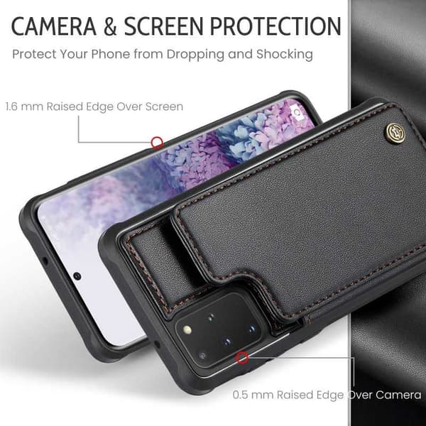 【BEMS】Stødsikkert etui kortholder stativ 4-slots kompatibel med Samsung S20 Sort