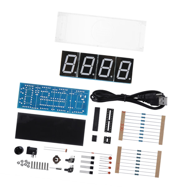 4-siffrig DIY Digital LED-klocksats Automatisk visningstid/temperatur Elektronisk DIY-kitklocka - Röd++