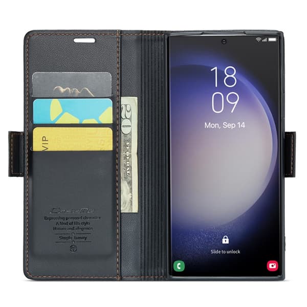 CASEME Galaxy S24 Ultra Etui Slim Litchi Læder Sort 88