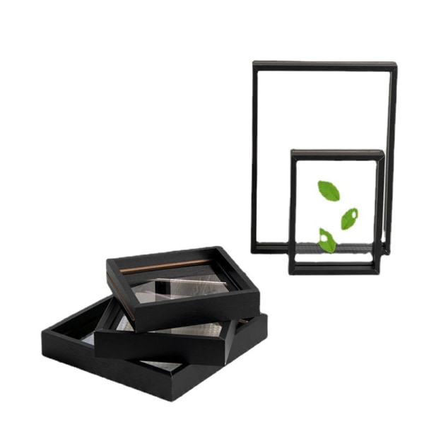 Akryl dobbeltsidet højtransparent glas planteprøvebord tredimensionelt hulindrammet fotoalbum fotoramme black (plexiglass) ★Dingxin square 8 inches (19.6z19.6)