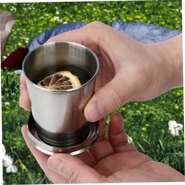【BEMS】2-pakke Sammenleggbar Kopp Rustfritt Stål Campingkopp Teleskopisk Bærbar 75ML Sammenleggbar Kopp med Nøkkelring Krus