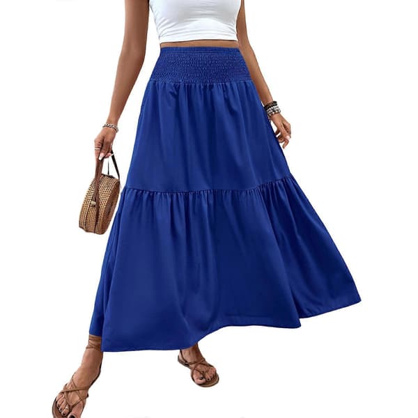 【BEMS】Lång klänning, hippie bohemisk elastisk midjekjol Kungsblå L Royal Blue L