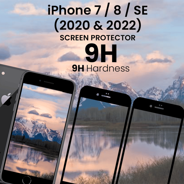 【BEMS】2 Pack Compatible with iPhone 7&8 SE (2020-2022) Black - Tempered Glass 9H - 3D
