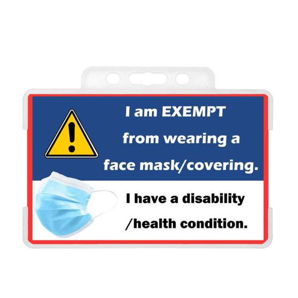 TIMH Face Cover Exemption Health ID-kortti, jossa on korttipidike ja kaulanauha matkaostoksille