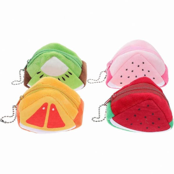 4-pack mini plysch triangulära plånböcker med fruktdesign, bärbara fickor 9.00X6.00X3.00CM