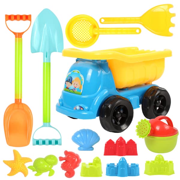 Barns strandleketøybilsett Sandgravespade bøtte sandleker D-19 Piece Set