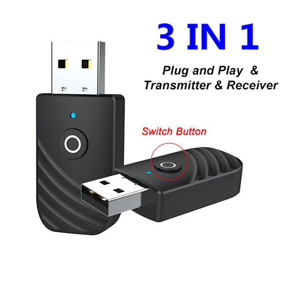 3-i-1 Sändare Mottagare Bluetooth 5.0 Mottagare Sändare Ljud Bluetooth-adapter