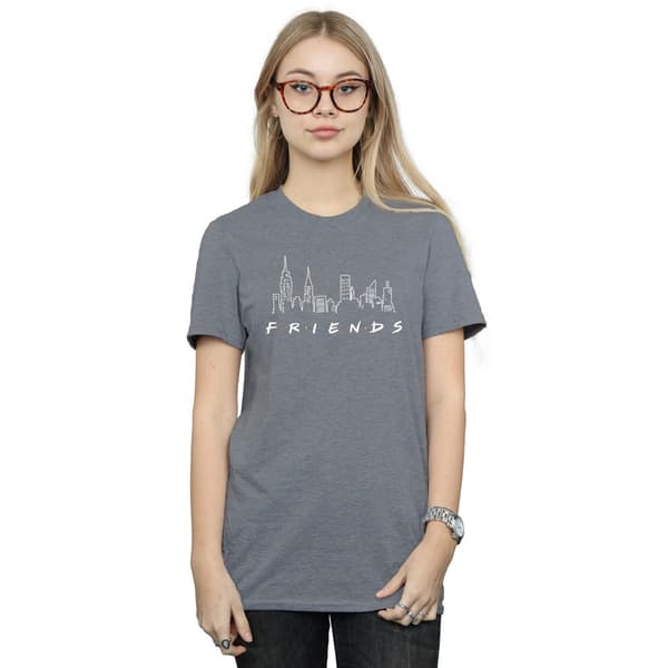 Friends Dam/Dam Skyline Logo Bomulls-pojkvän-T-shirt LD Mörkgrå Dark Heather Grey L