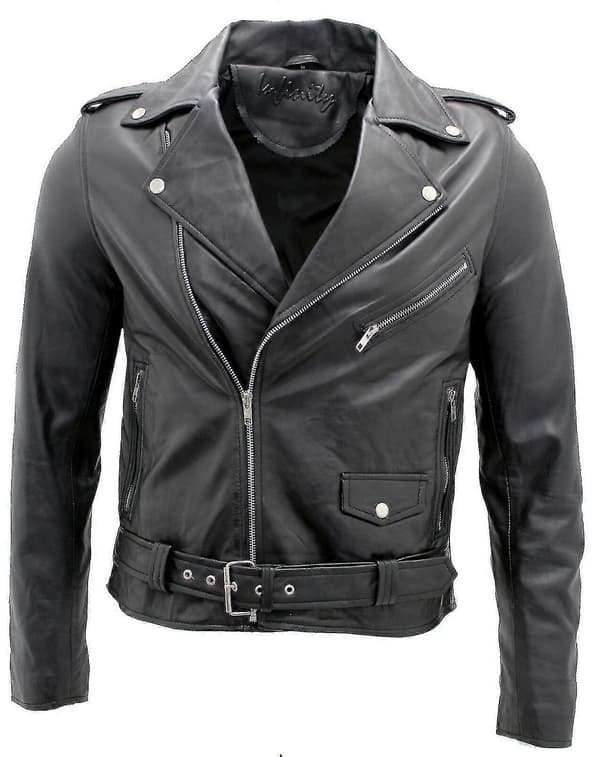 【BEMS】Svart Brando Herr Läder Motorcykeljacka Abc 3XL