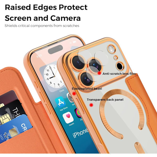 【BEMS】Wallet Case Compatible with iPhone 17 Pro Max - Flip PU Leather with RFID Blocking, Magnetic Back, Orange