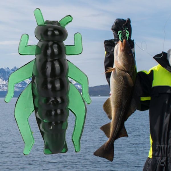 5-pack 2,3 cm Mjuka Cricketbete Simuleringsinsektsbeten för Karpfiske Flugfiskebeten (Mörkgrön)