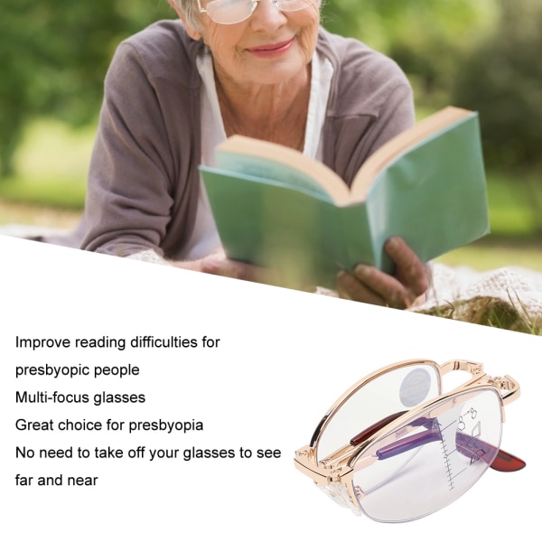 TIMH Multifocal Progressive Presbyopic Glasögon Blåljusblockerande läsglasögon för män kvinnor (+300 guldbåge)