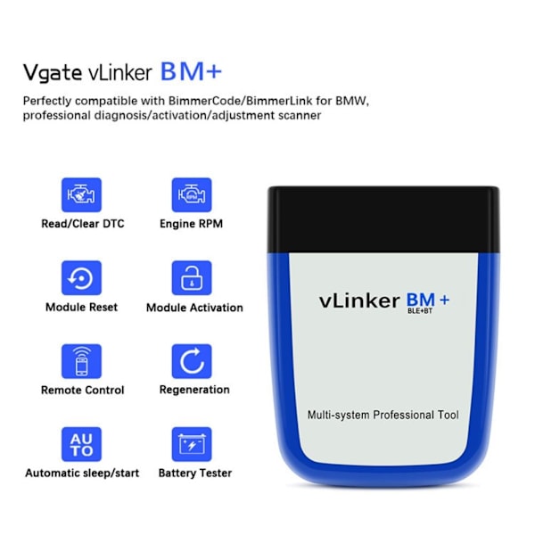 Vgate Vlinker BM + OBD2 V2.2 Bluetooth Dual Mode 4.0 Diagnostic Automobile Fault Detector kompatibel för Android/för IOS