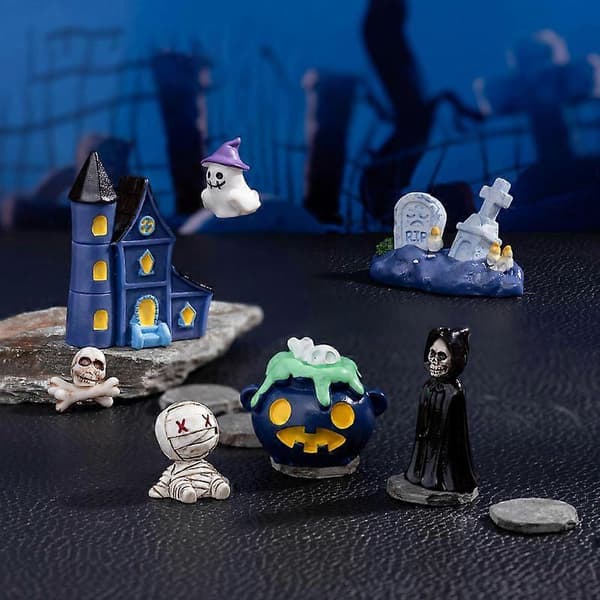 Søde Halloween Mikro Landskab Miniaturefigurer Harpiks Håndværk Mini Fe Havepynt Sød Græskar Spøgelse Dekoration A3