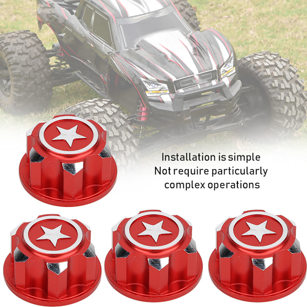 4 stk. Aluminium Legering Metal 17mm Hex Hjulmonteringsmøtrikker Sæt Passer til X MAXX Summit Traxxas RC Bil (Rød)