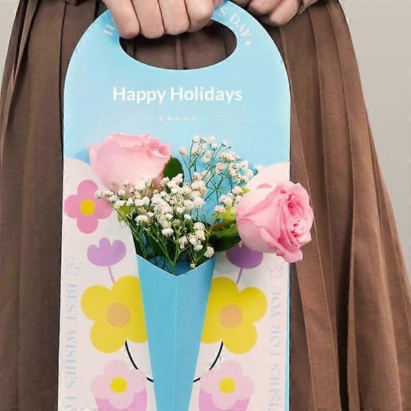 1 st blomlåda bukettförpackning julpapper handhållen bukettförpackningslåda alla hjärtans dag blomsterarrangemangslåda Pink