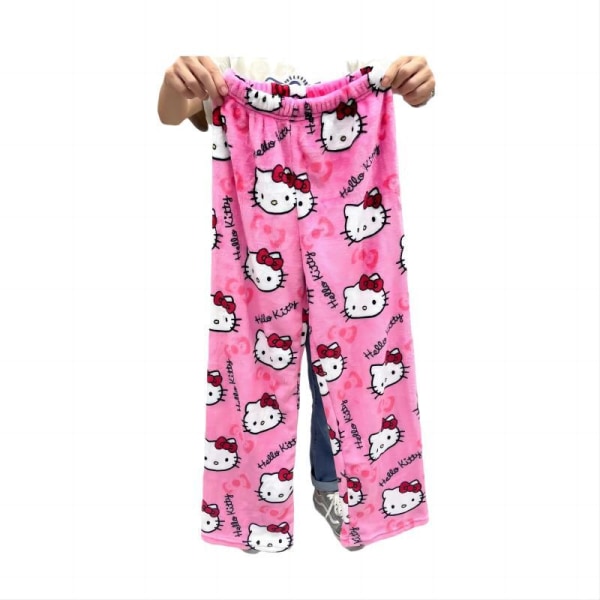 Cartoon HelloKitty Flanell Pyjamas Mjuk vadderad varma pyjamas för kvinnor L pink