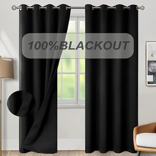 2-delt 100% mørklægningsgardiner, øjer, solbeskyttelse/isolering Sort Black 54''x54''(137*137cm)-2 Panels