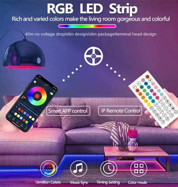 30m Smart RGB LED-remsa med app, fjärrkontroll och väggadapter[BEMS]